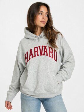 H&M Harvard Heather Gray Pullover Fleece Hoodie Sweatshirt Size XL